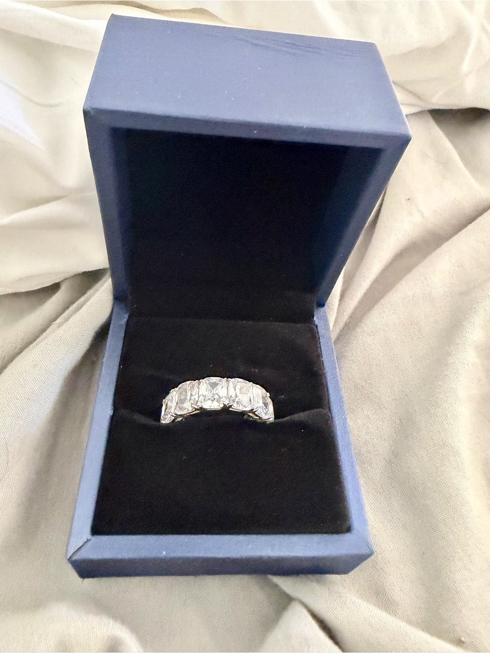 Italo Cushion Cut White Sapphire Eternity Ring Size 6